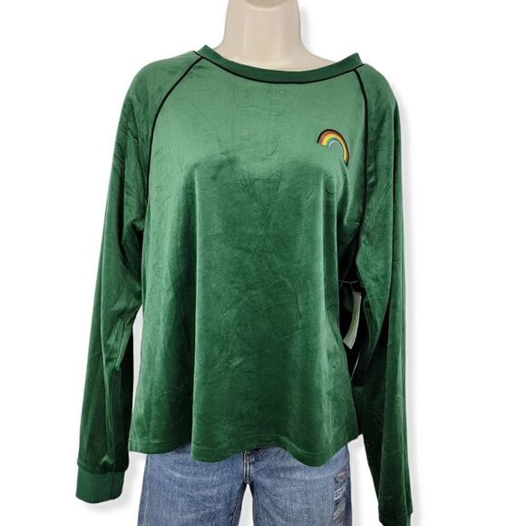 BP Pride Green Velour Green Sweatshirt with embroider Rainbow M - Picture 1 of 2